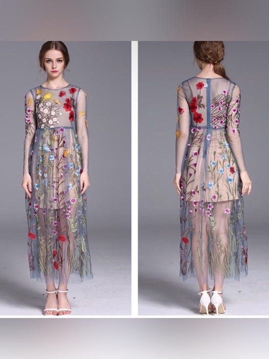 Anthropologie Dresses & Skirts - Blueoxy embroidered sheer floral dress size M/L